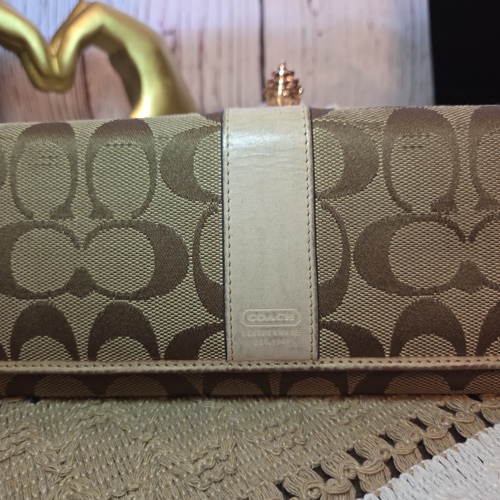 Coach Brown and Cream Canvas And Leather Wallet - Picture 2 of 9